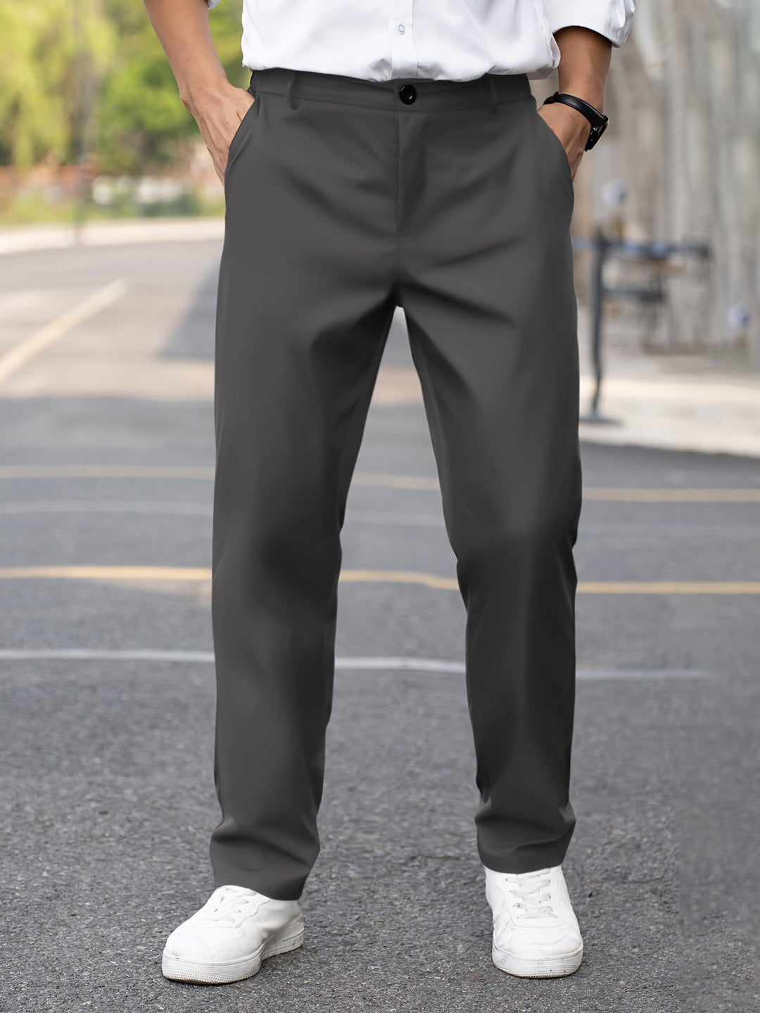 Dark Gray Tailored Straight-Leg Trousers for Men