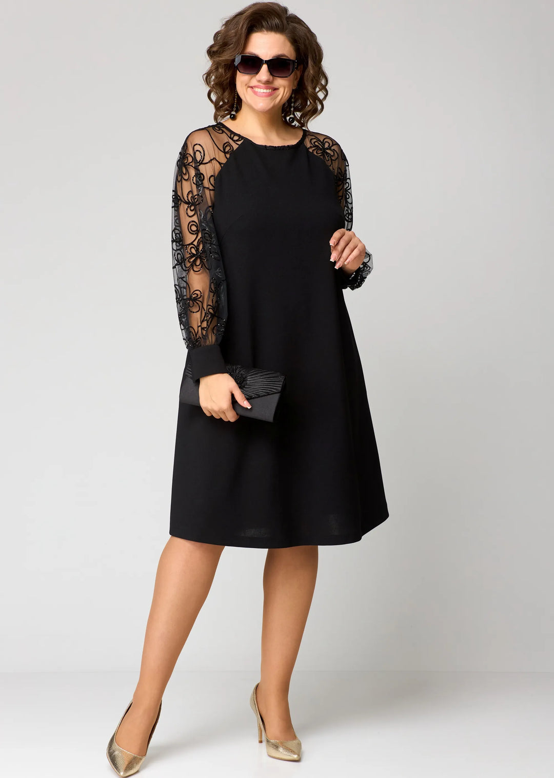 Elegant Floral Sleeve Lace Dress for Women, Plus Size