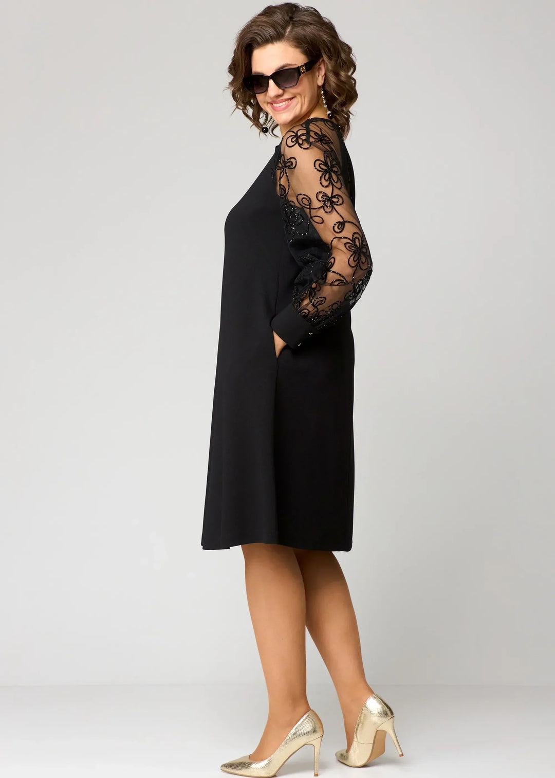 Elegant Floral Sleeve Lace Dress for Women, Plus Size