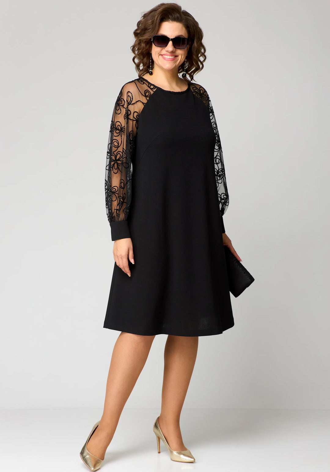 Elegant Floral Sleeve Lace Dress for Women, Plus Size