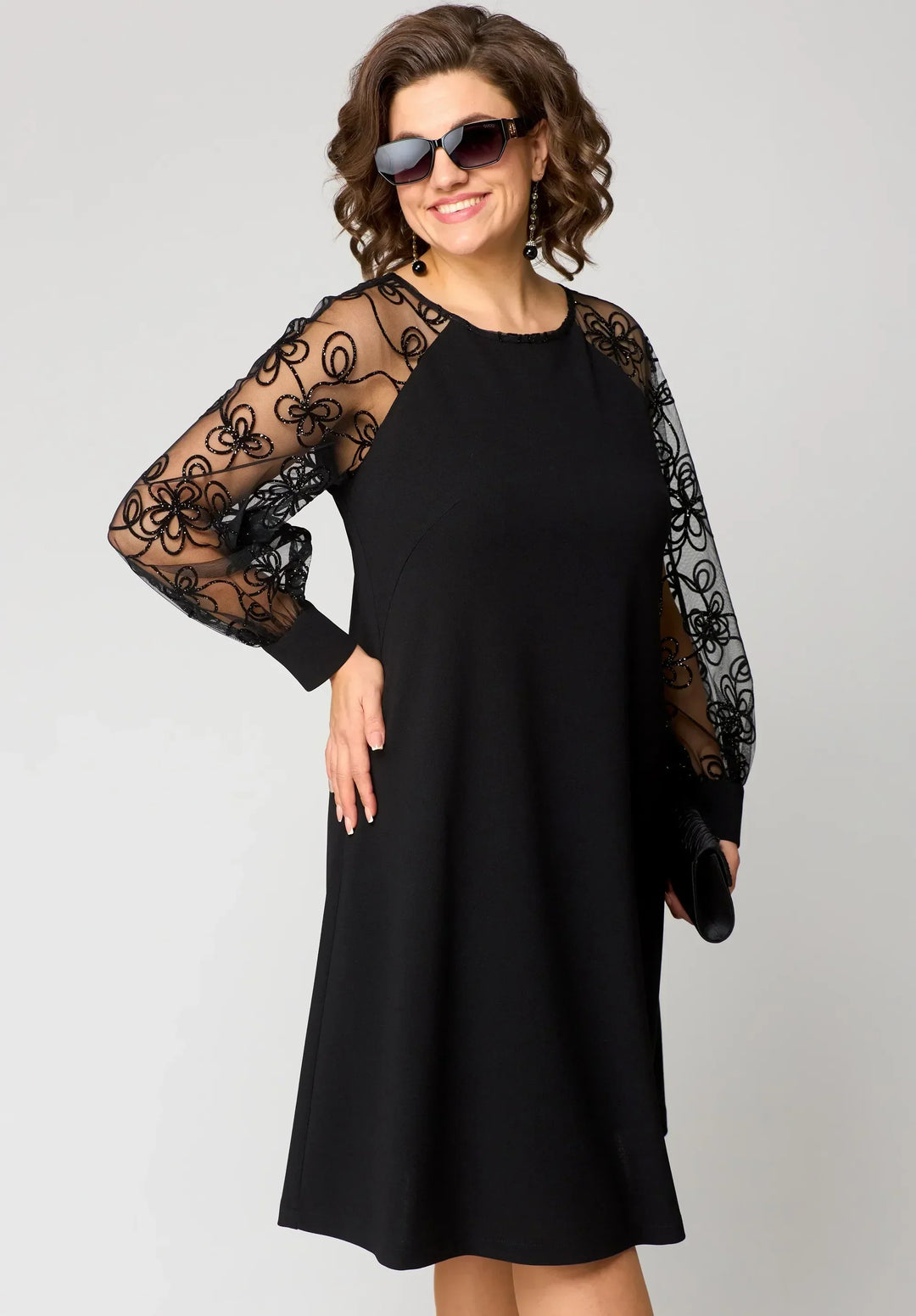 Elegant Floral Sleeve Lace Dress for Women, Plus Size