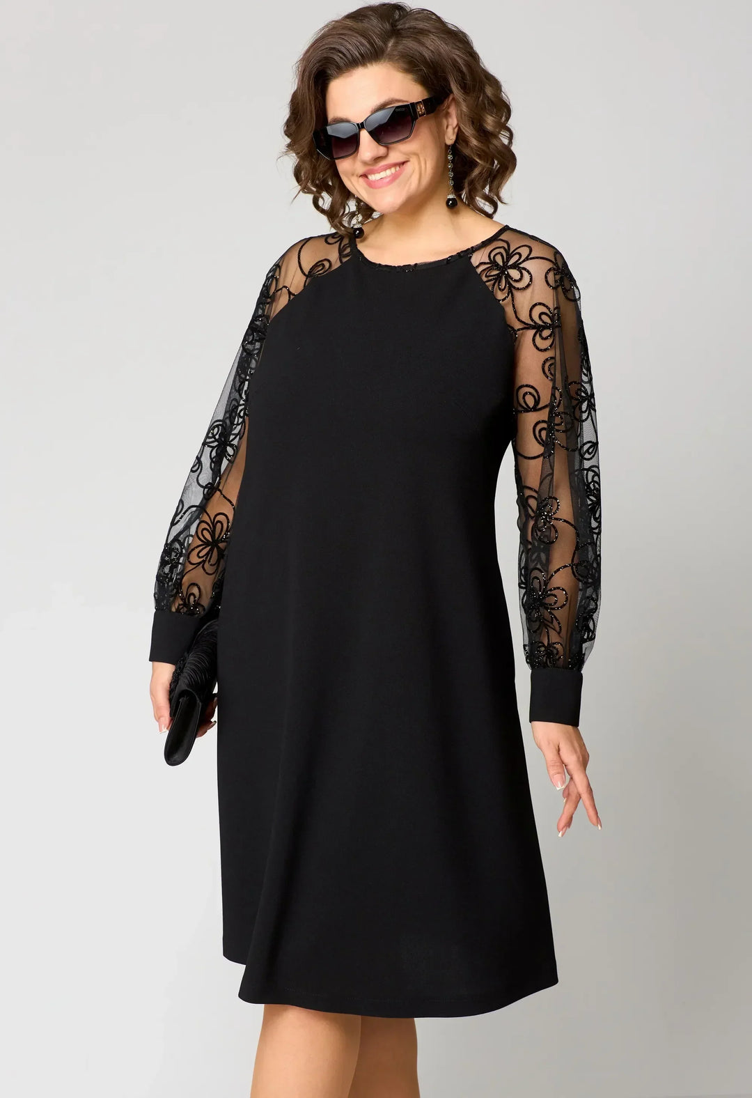 Elegant Floral Sleeve Lace Dress for Women, Plus Size
