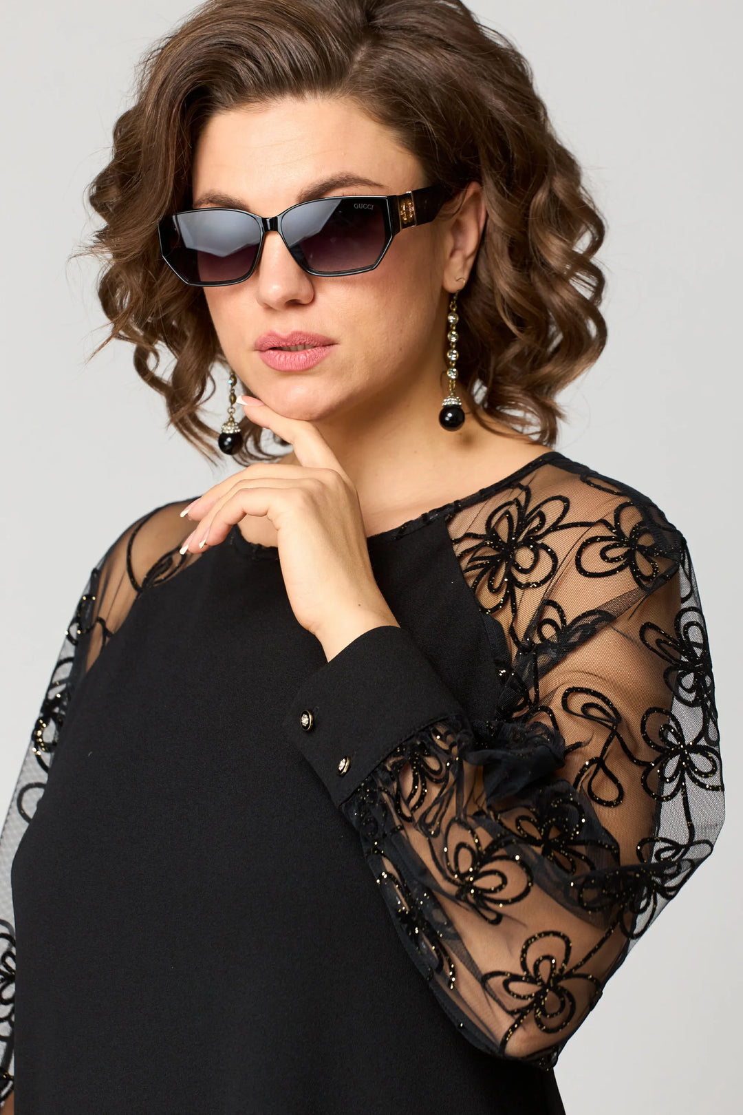 Elegant Floral Sleeve Lace Dress for Women, Plus Size
