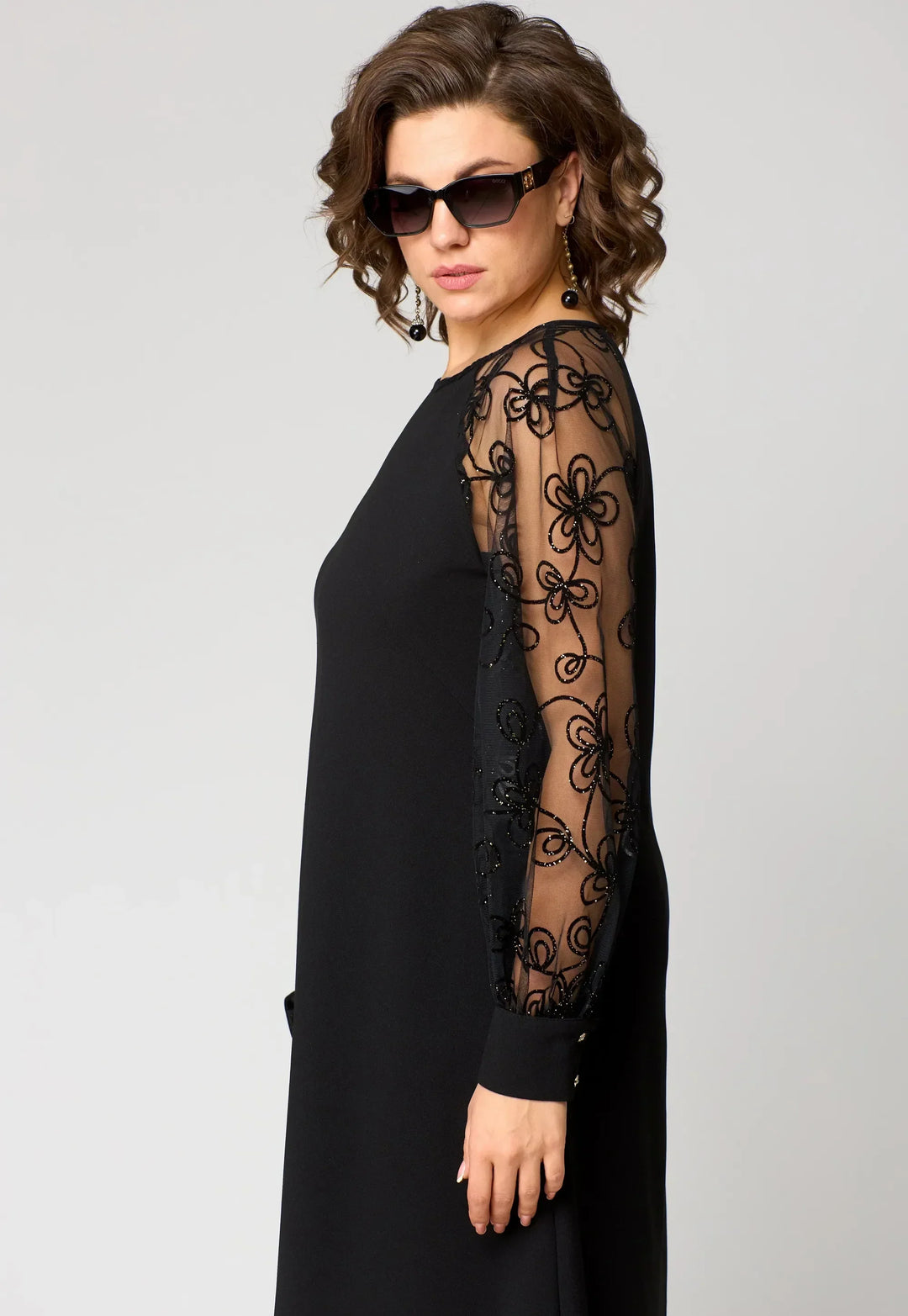 Elegant Floral Sleeve Lace Dress for Women, Plus Size