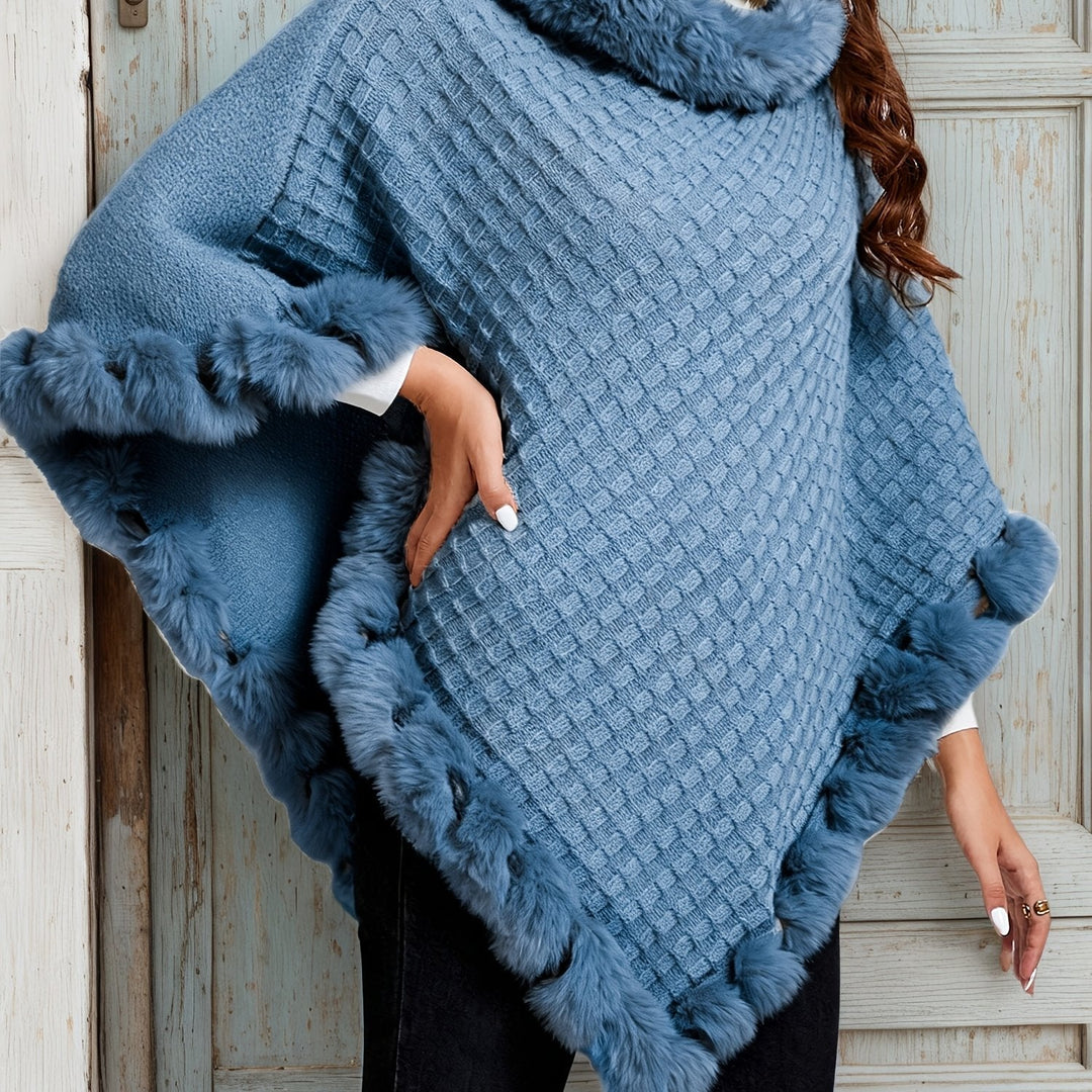 Ladies Cozy Fur-Trim Poncho