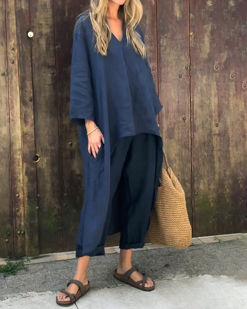 Loose V-Neck Set for Women, Elegant Style