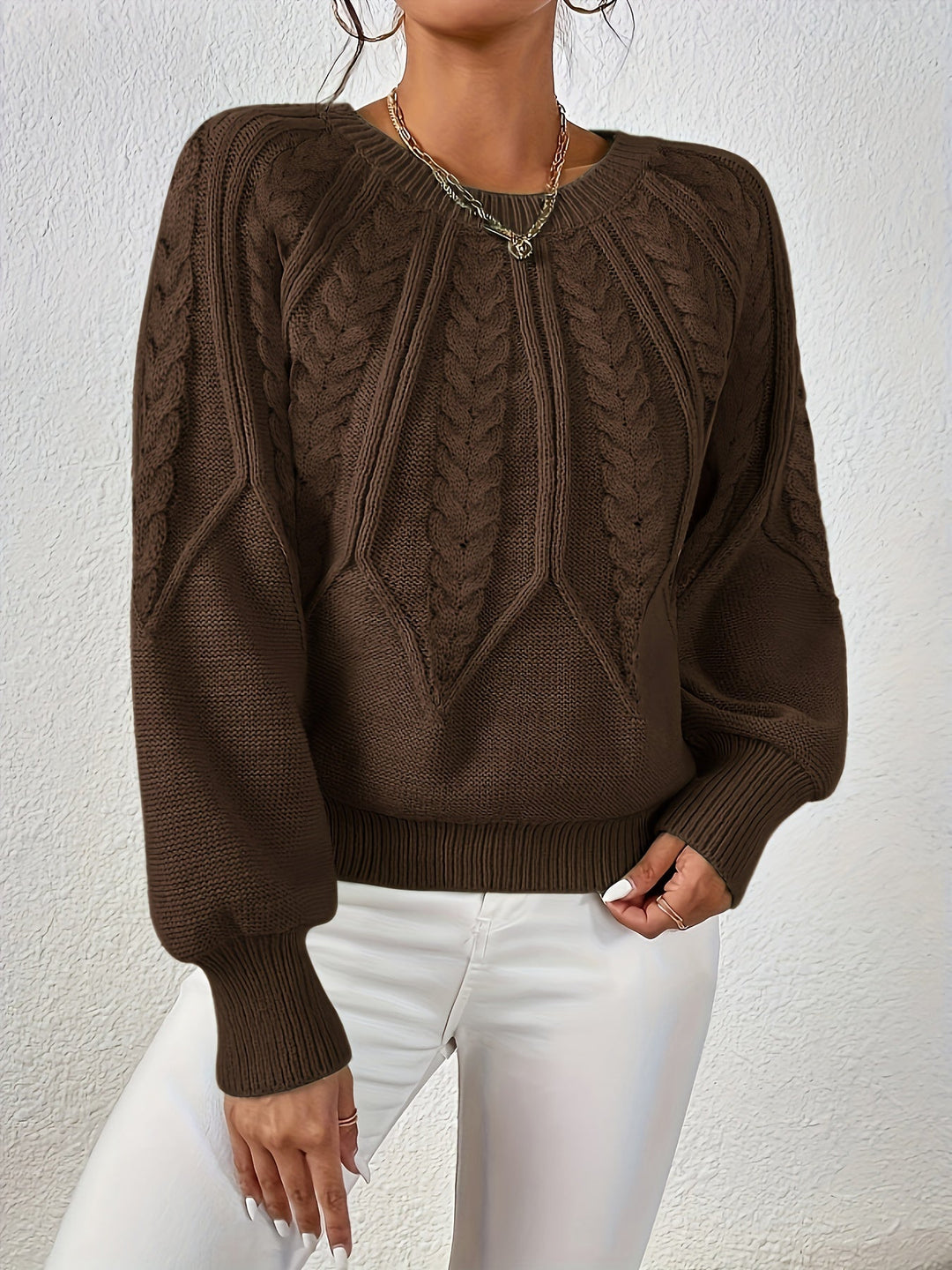 Cable-Knit Round-Neck Sweater for Women
