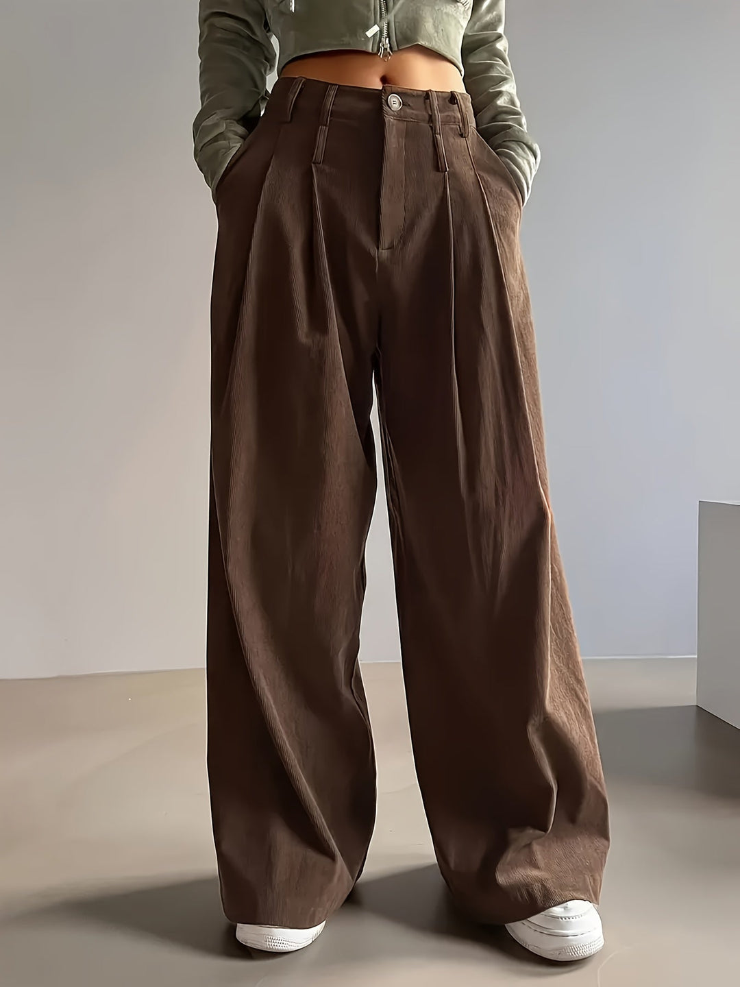 Pleated Wide-Leg Trousers for Women