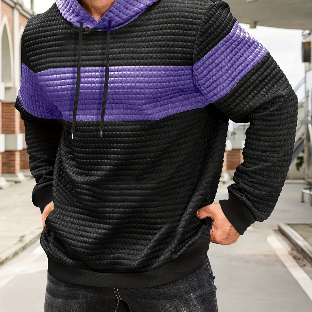 Colour-Block Hoodie for Men, Textured Style