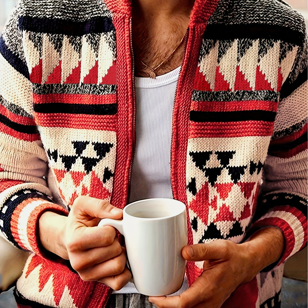 Patterned Zip-Up Cardigan for Men