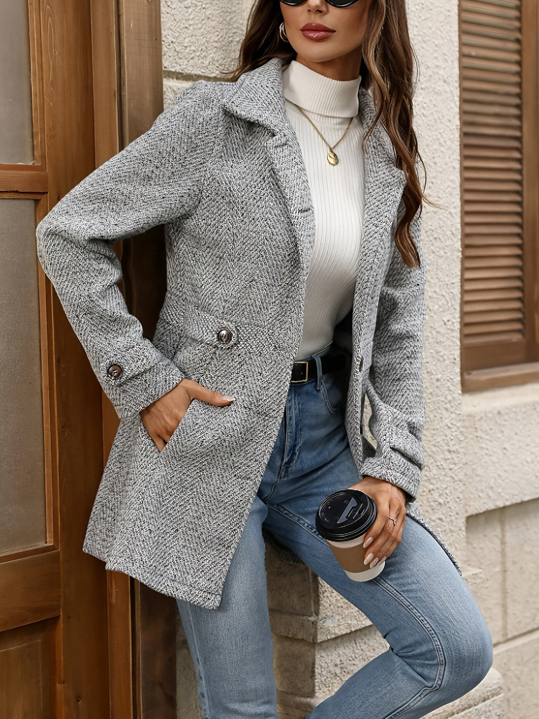 Women's Waist-Defining Herringbone Coat