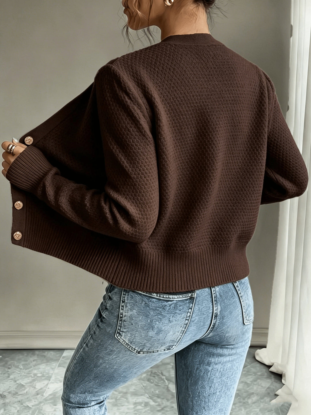 Cable-Knit Button-Front Cardigan for Women