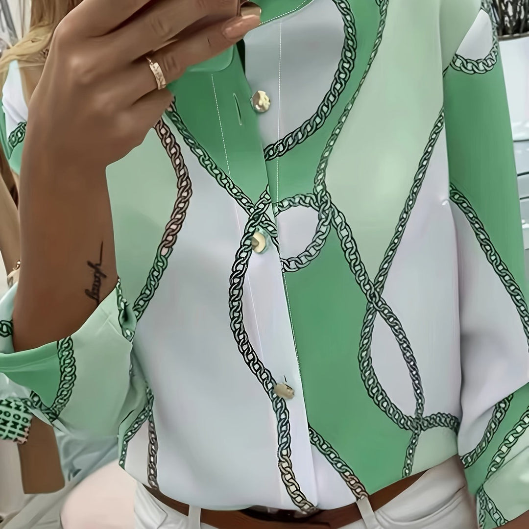 Women's Chain-Print Collared Shirt