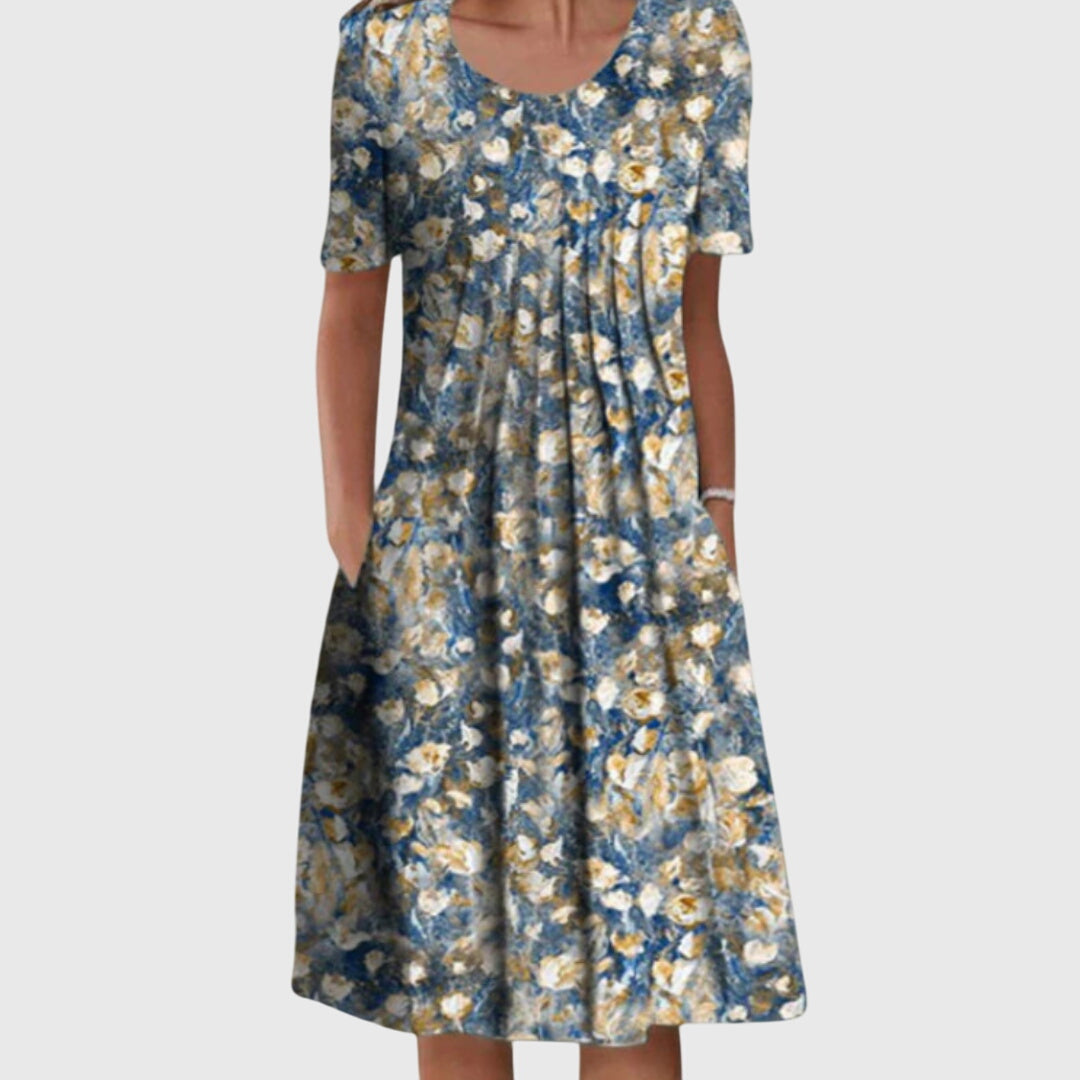 Round Neck Printed Dress, Women's Elegant Fit