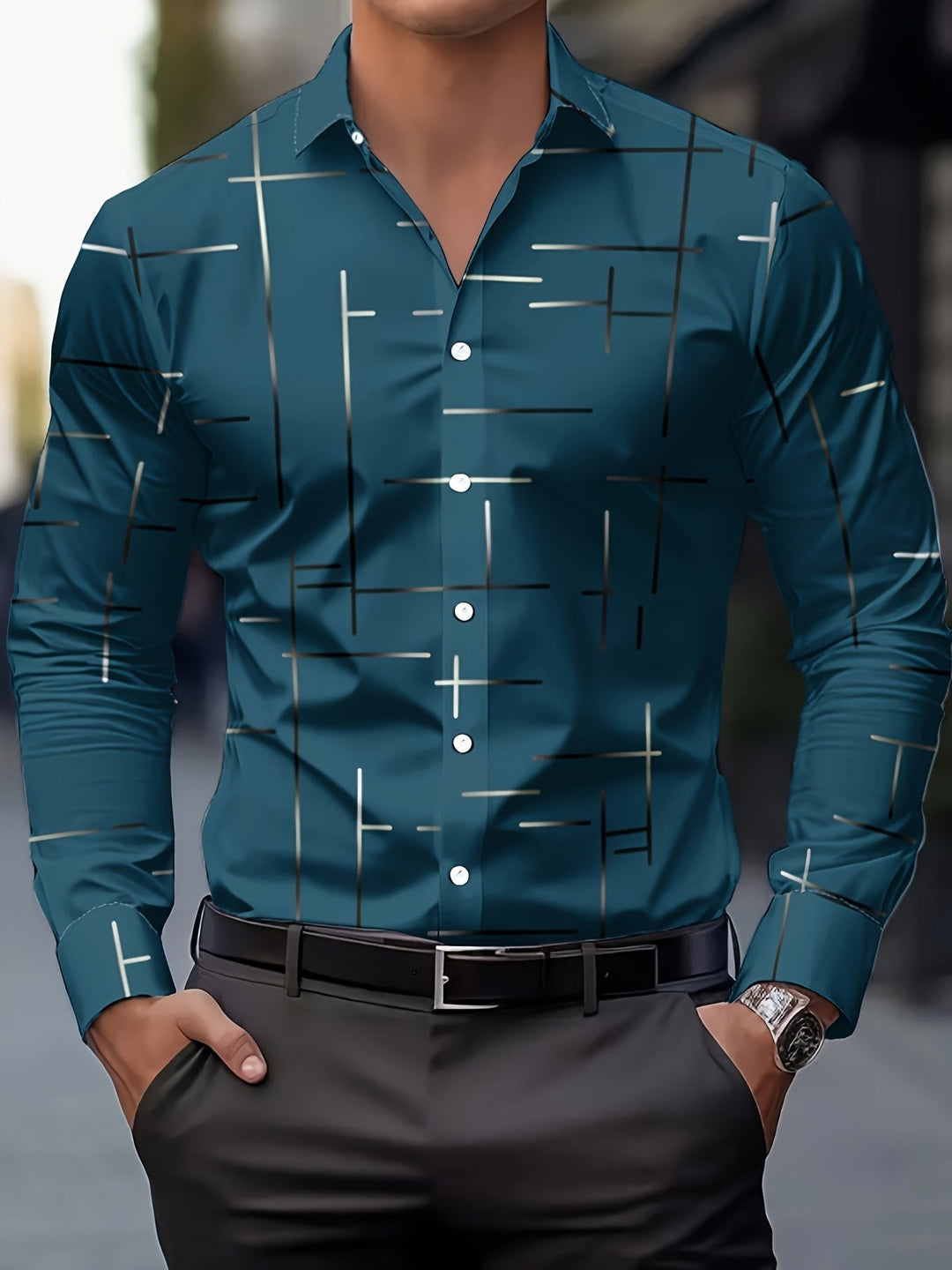 Refined Line-Print Shirt for Men