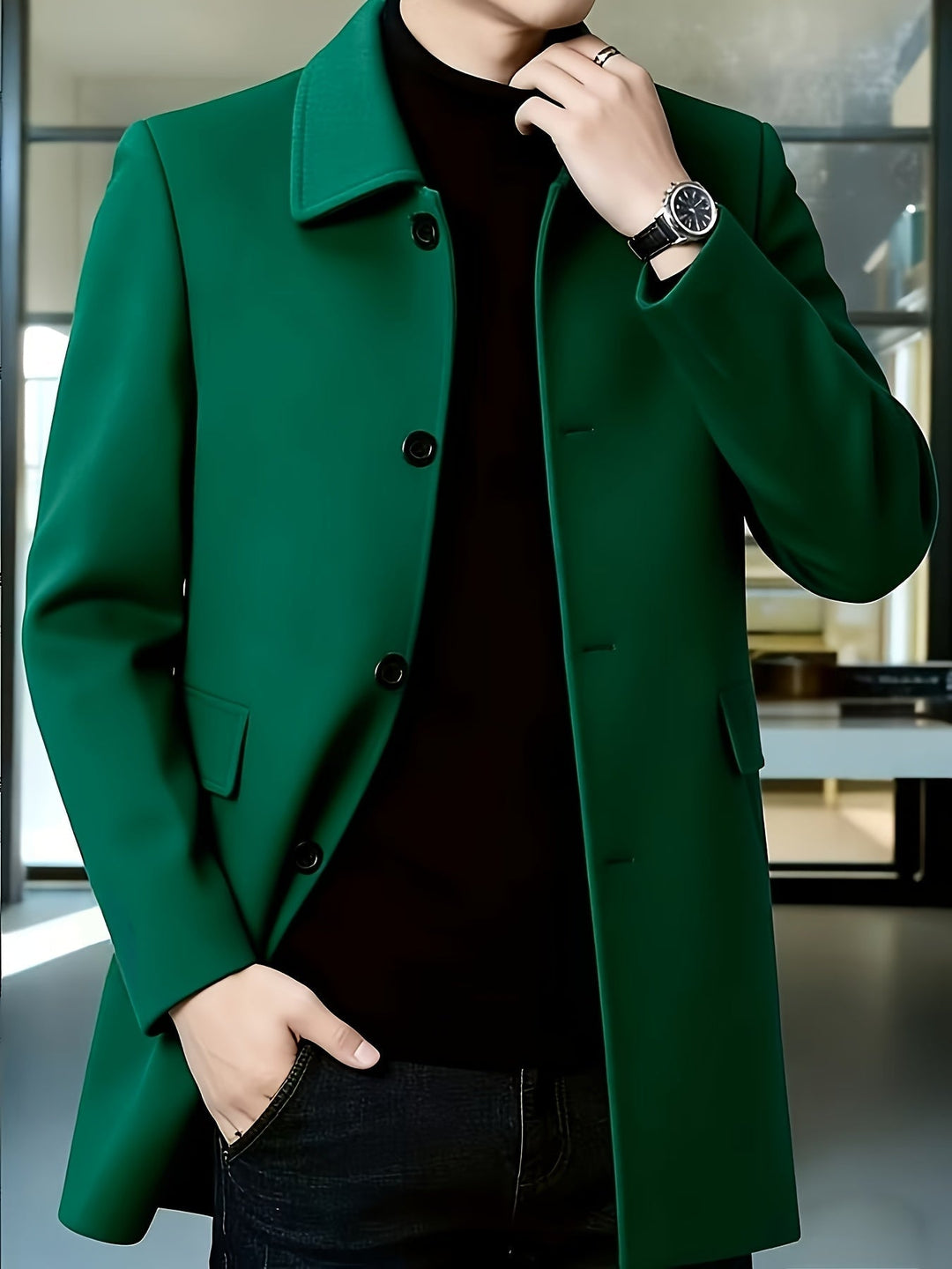 Single-Breasted Overcoat, Men's Refined Fit