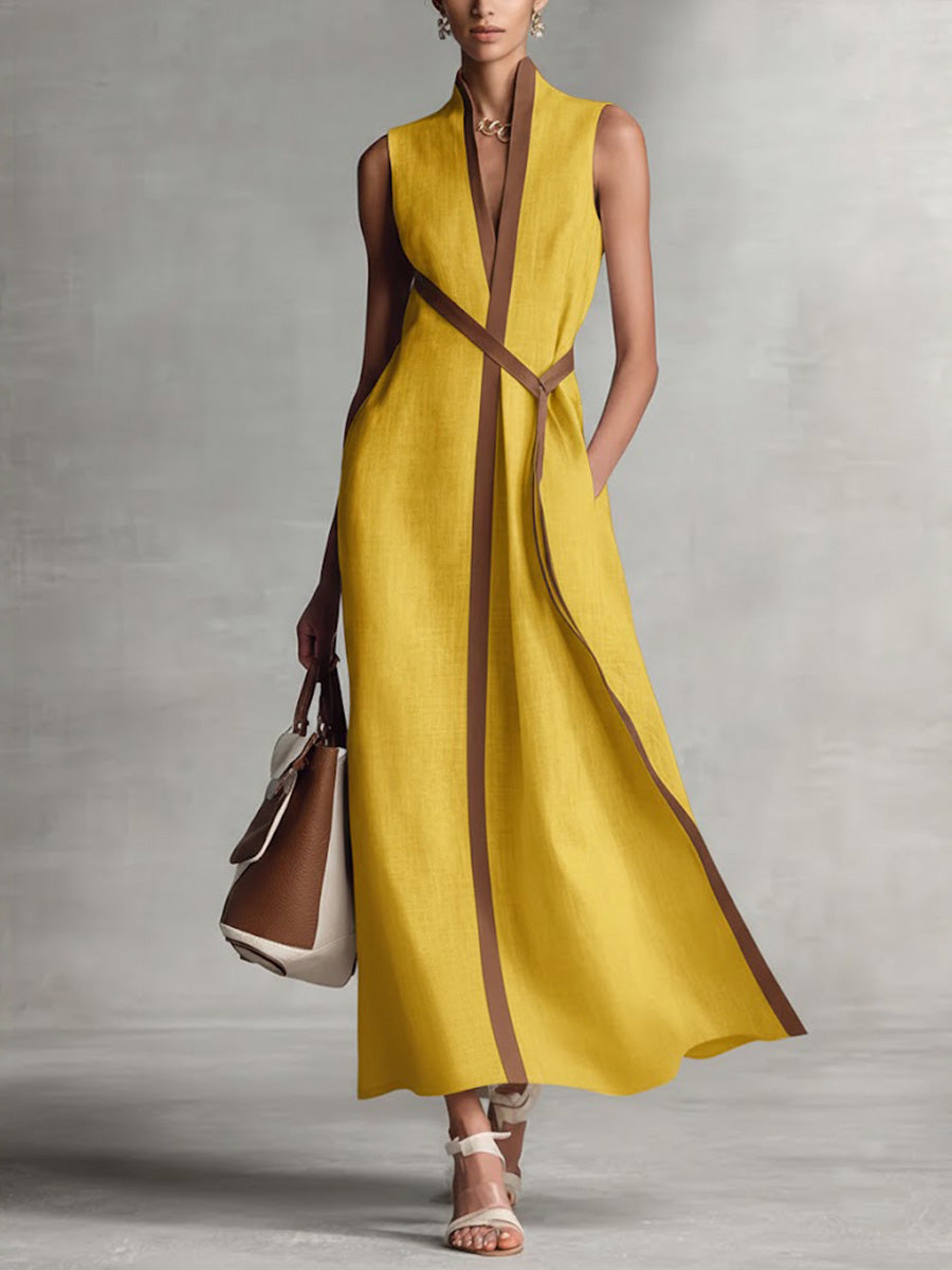 Contrast-Trim Sleeveless Midi Dress for Women