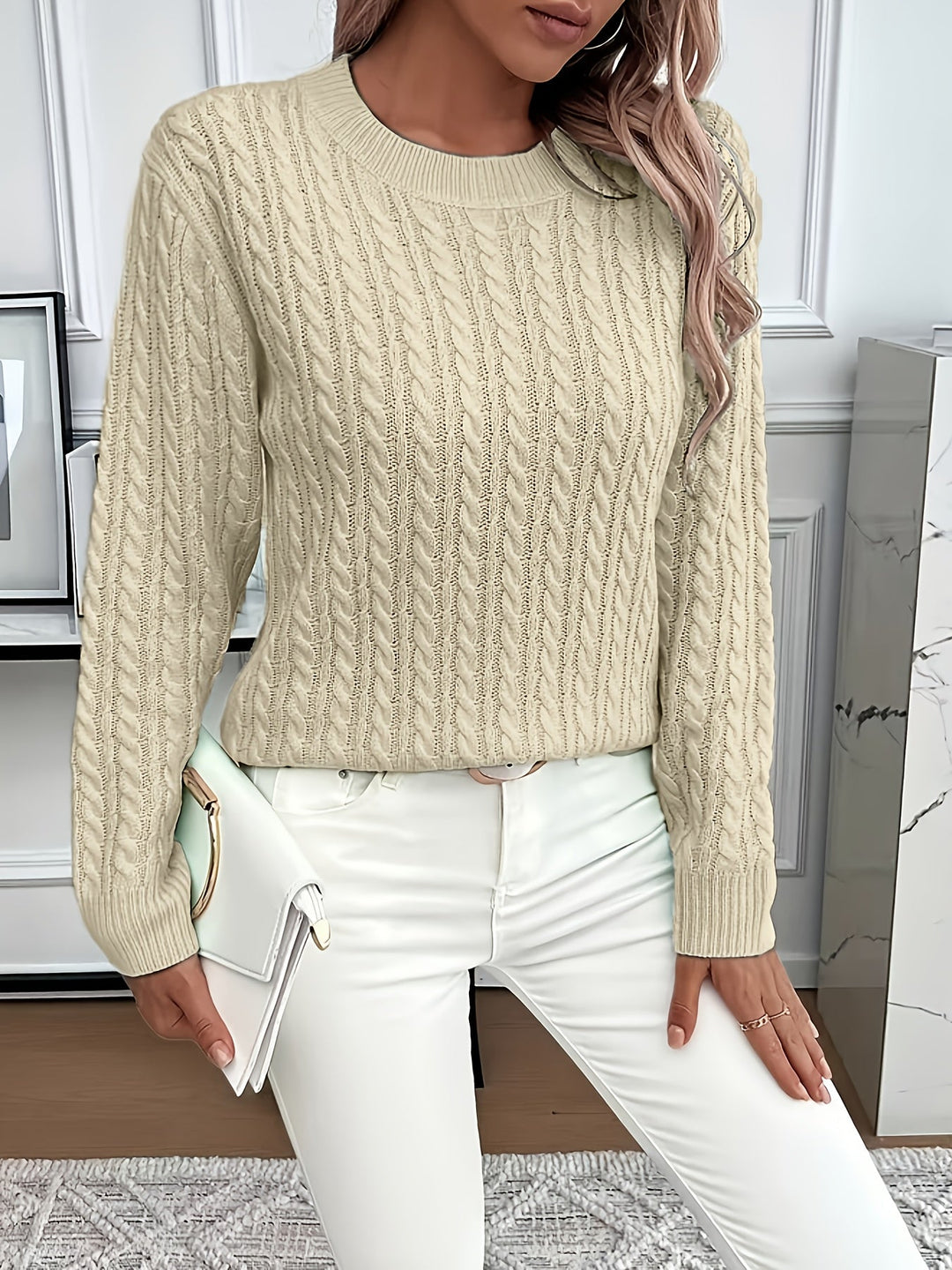 Women's Cable-Knit Round Neck Sweater