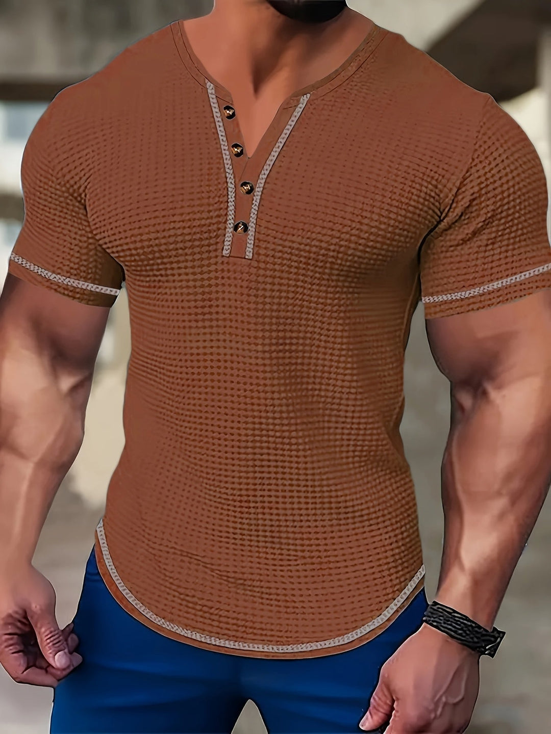 Textured Short Sleeve Henley Shirt for Men