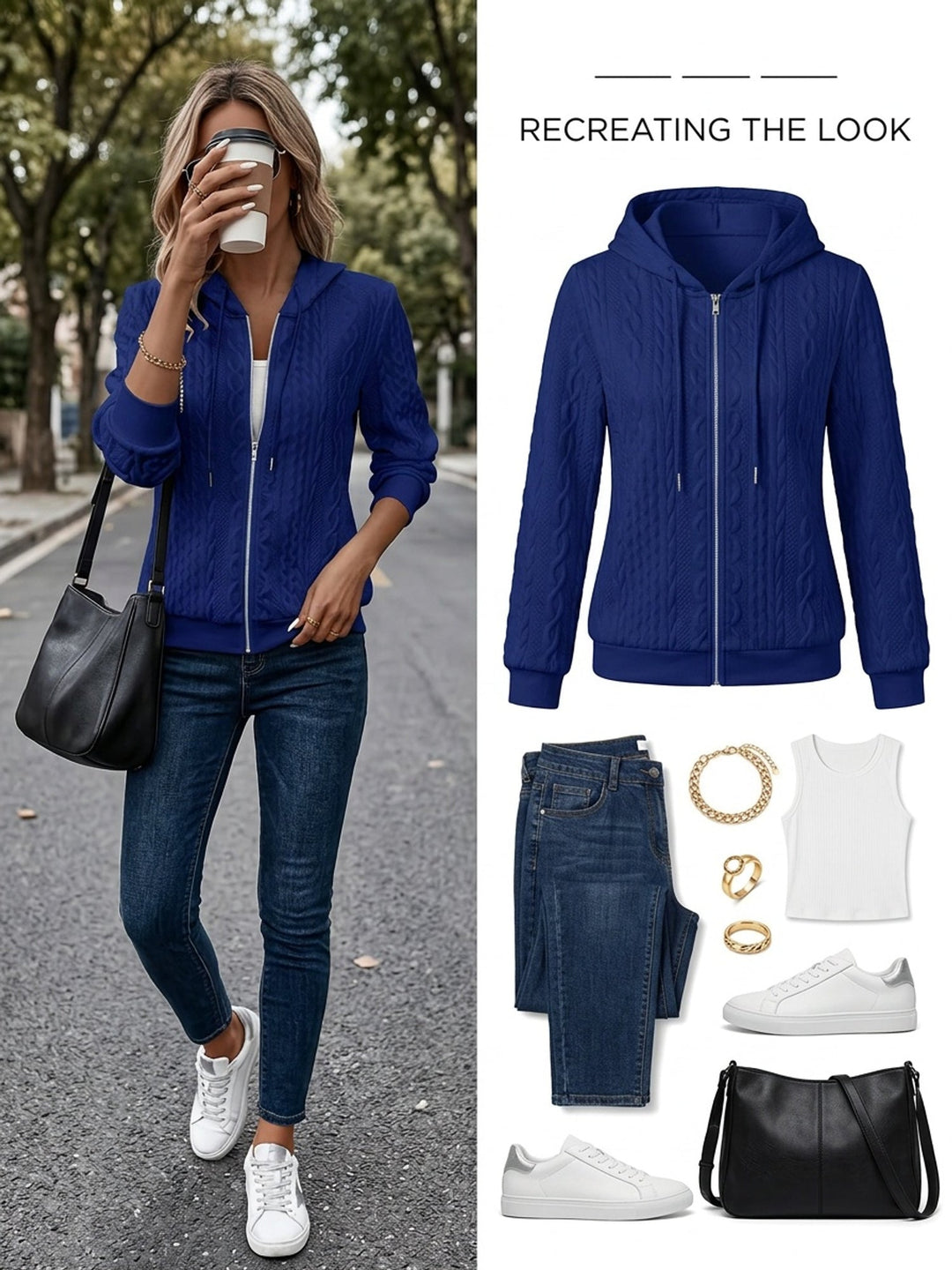 Zip-Up Hooded Jacket for Women, Textured Style