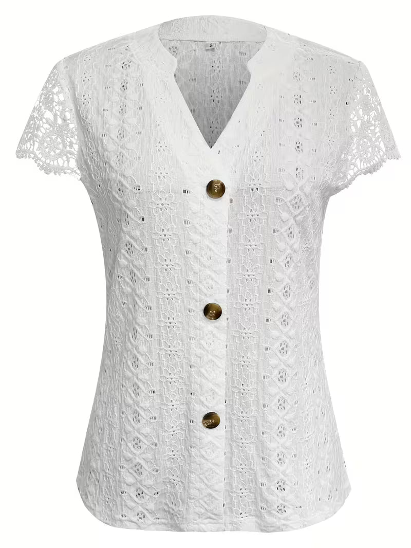 Elegant Button V-Neck Shirt for Women, Plus Size