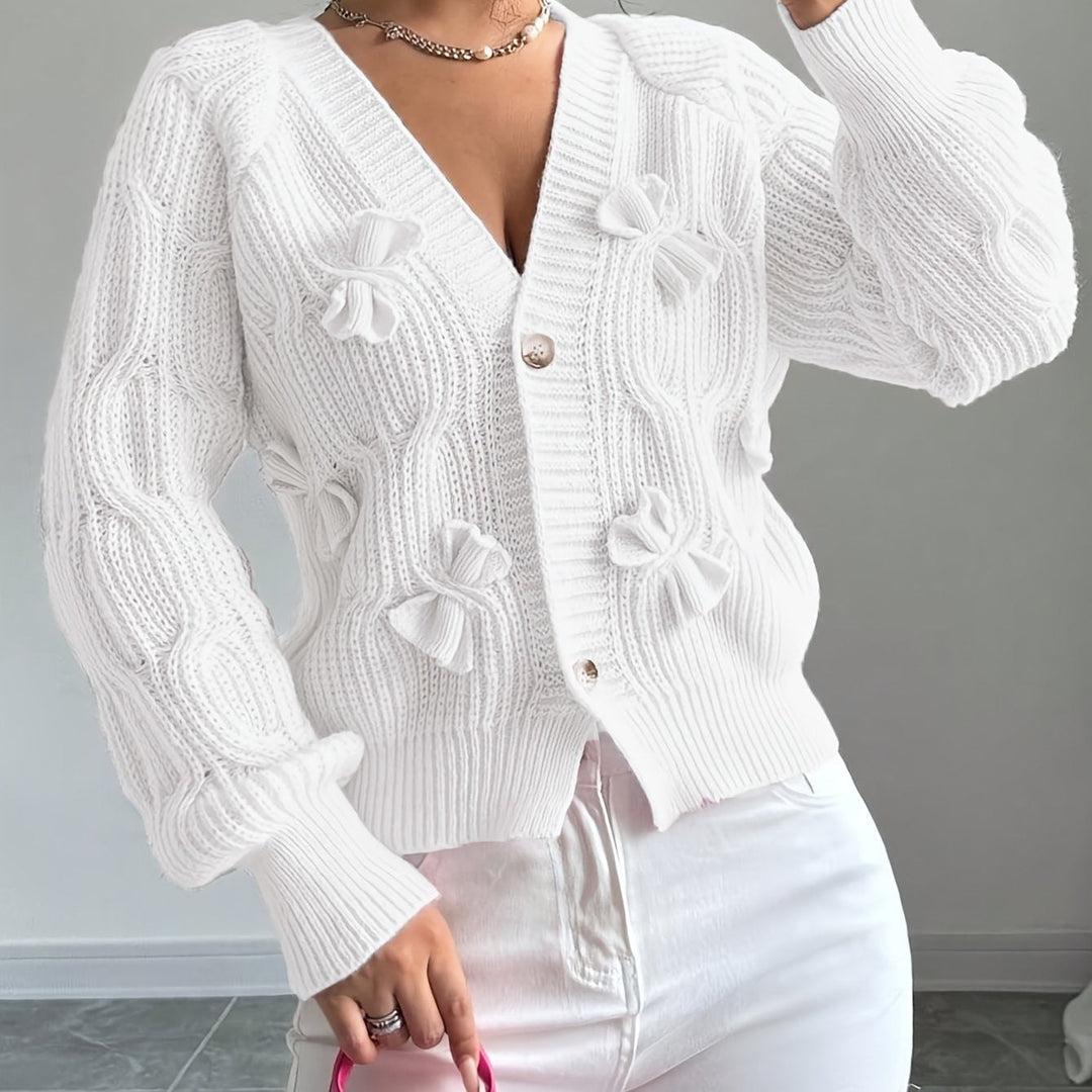 Bow-Detail Long Sleeve Cardigan, Women's Soft Fit