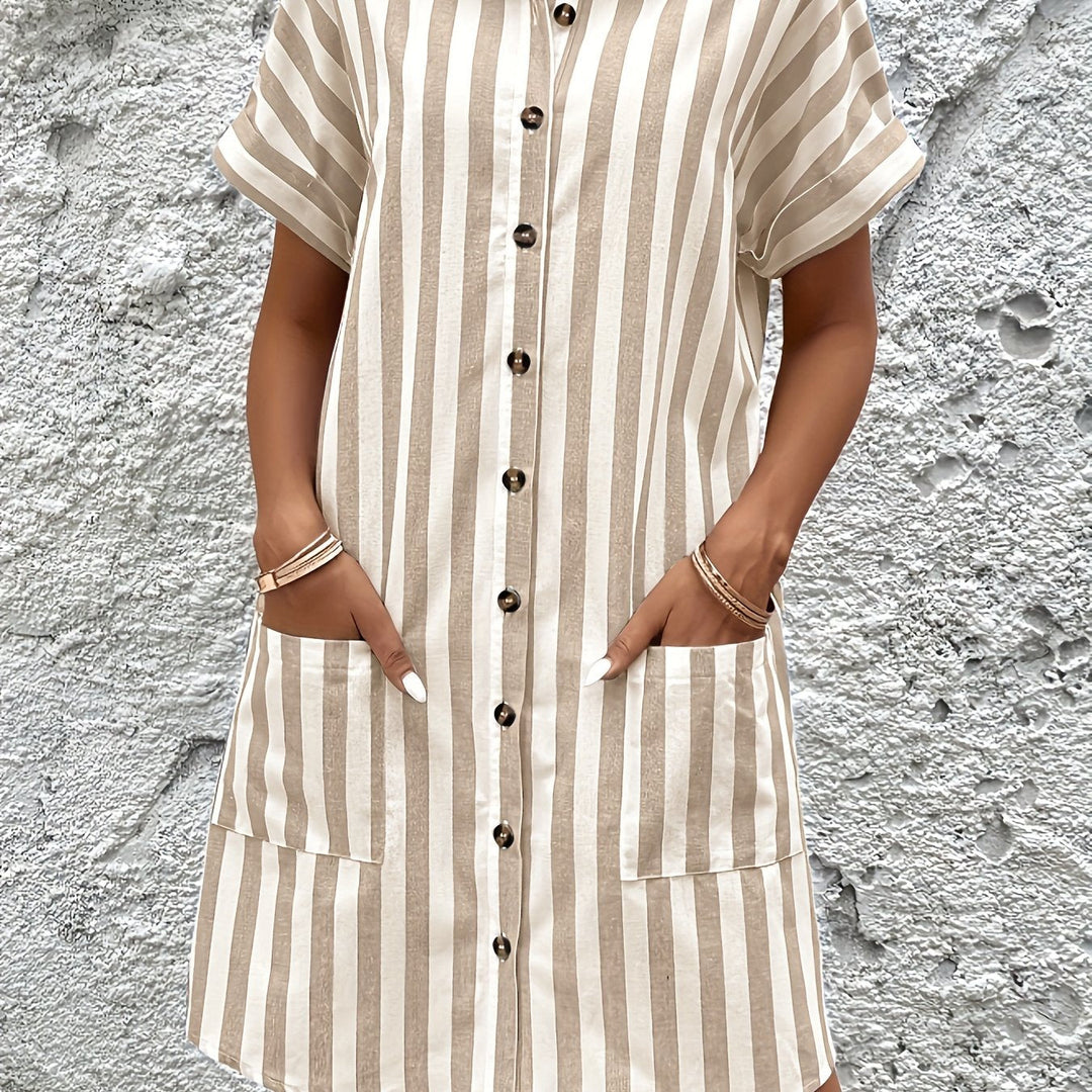 Belted Striped Shirt Dress for Women
