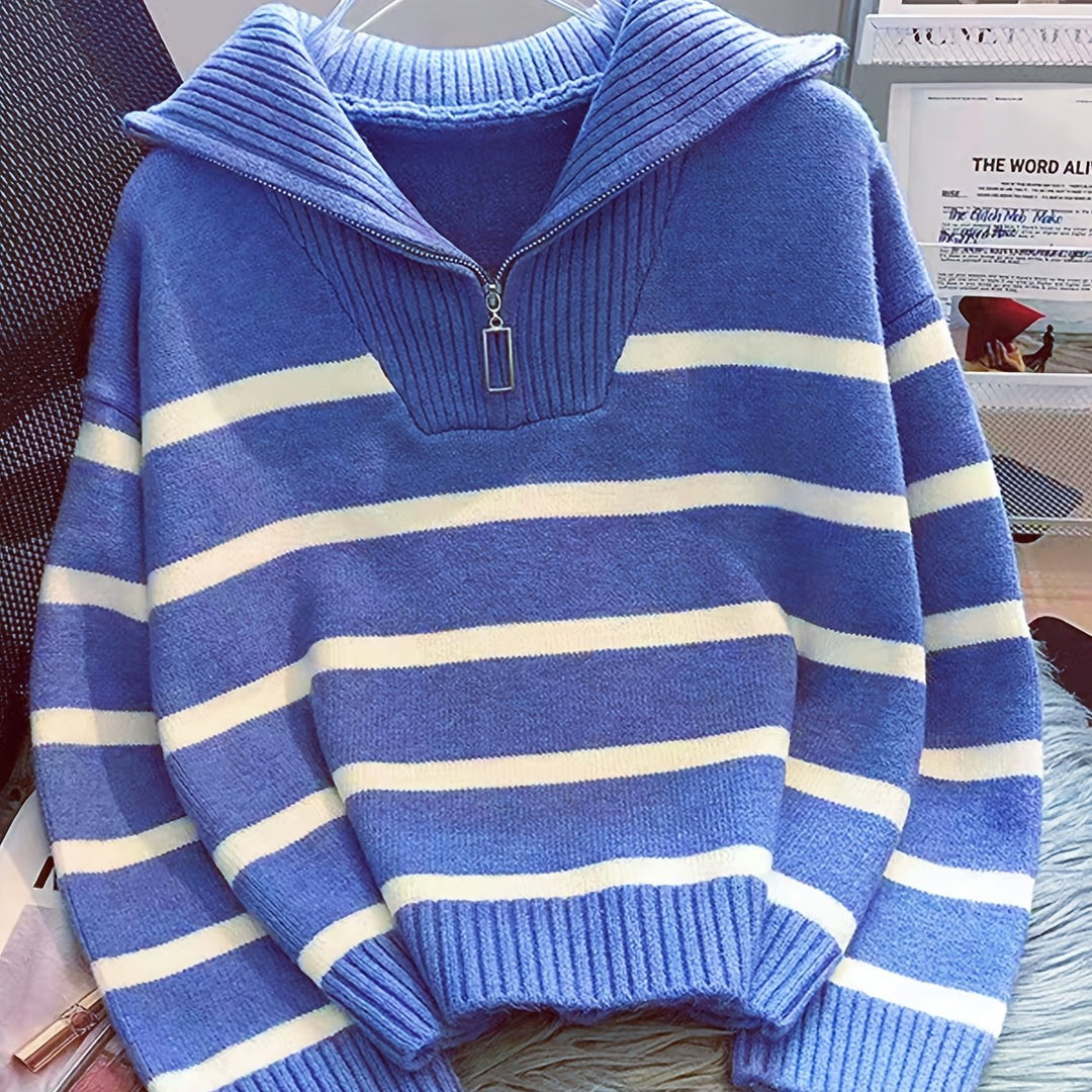 Striped Quarter-Zip Sweater for Women