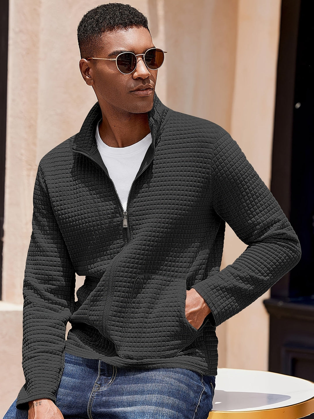 Zip-Up Jacket for Men, Textured Style