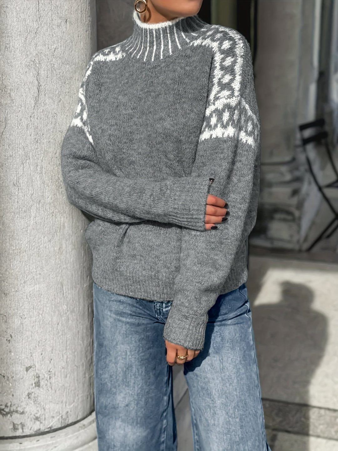 Contrast-Trim Mock-Neck Sweater for Women