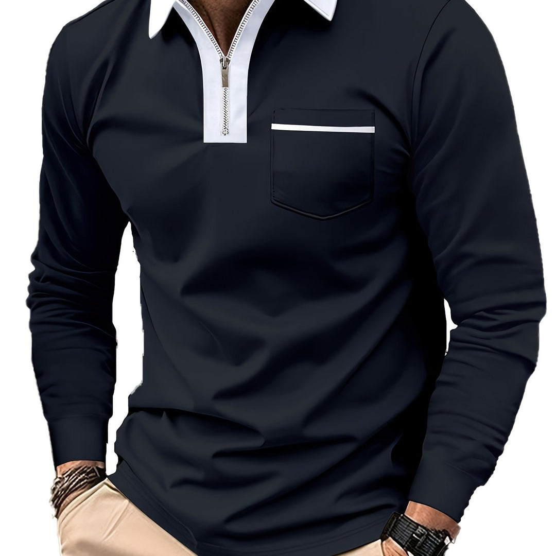 Refined Zip-Collar Polo Shirt for Men, Plus Size