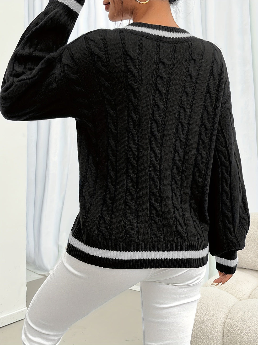 Women's Cable-Knit V-Neck Sweater
