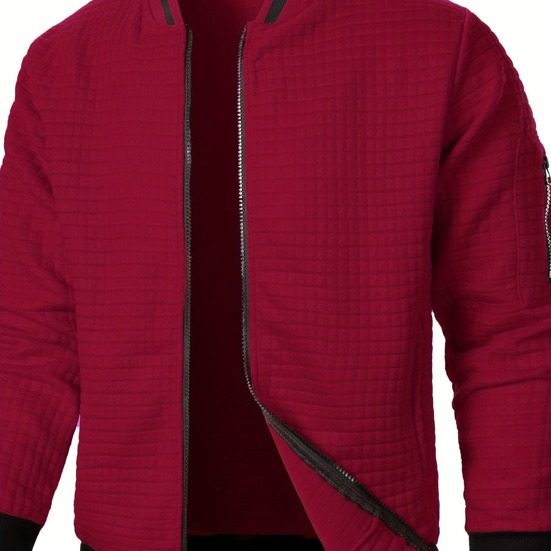 Textured Zip-Up Bomber Jacket for Men, Plus Size