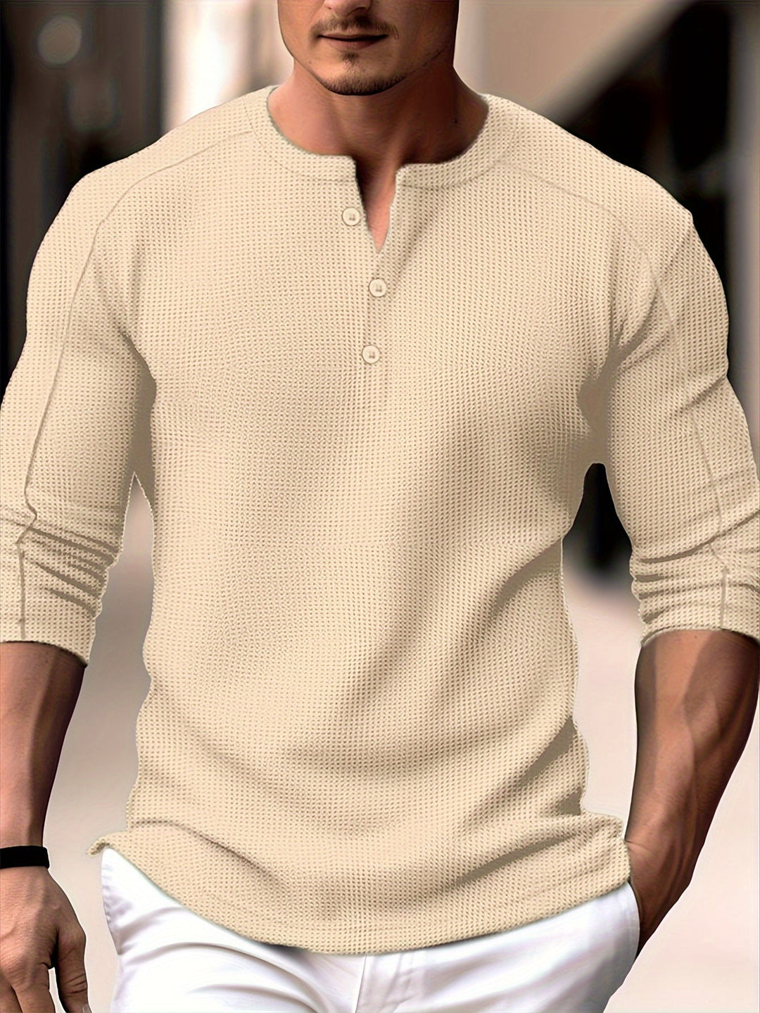 Textured Long-Sleeve Henley for Men