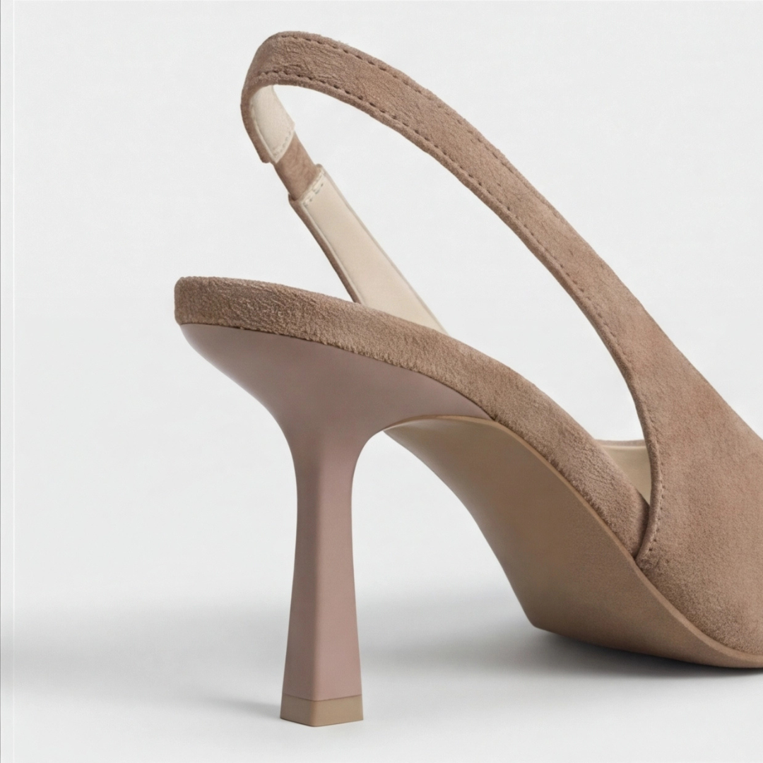 Beige Orthopedic Sling Back Pointed Heels for Women