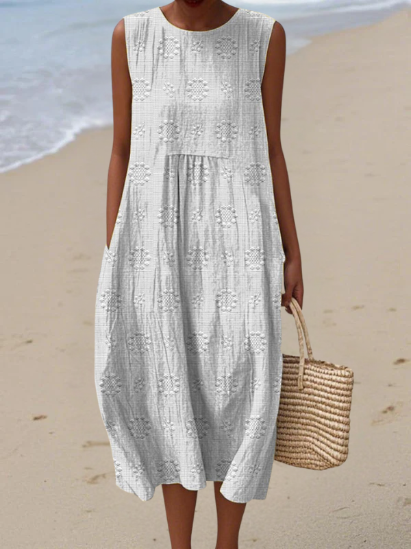 Embroidered Midi Dress for Women, Casual Style
