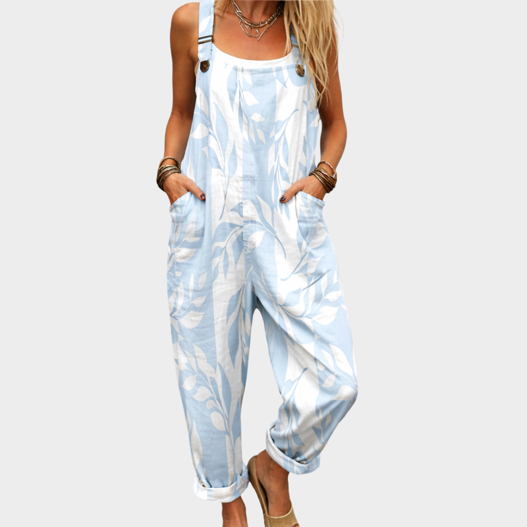 Blue / White Elegant Comfortable Floral Jumpsuit for Women