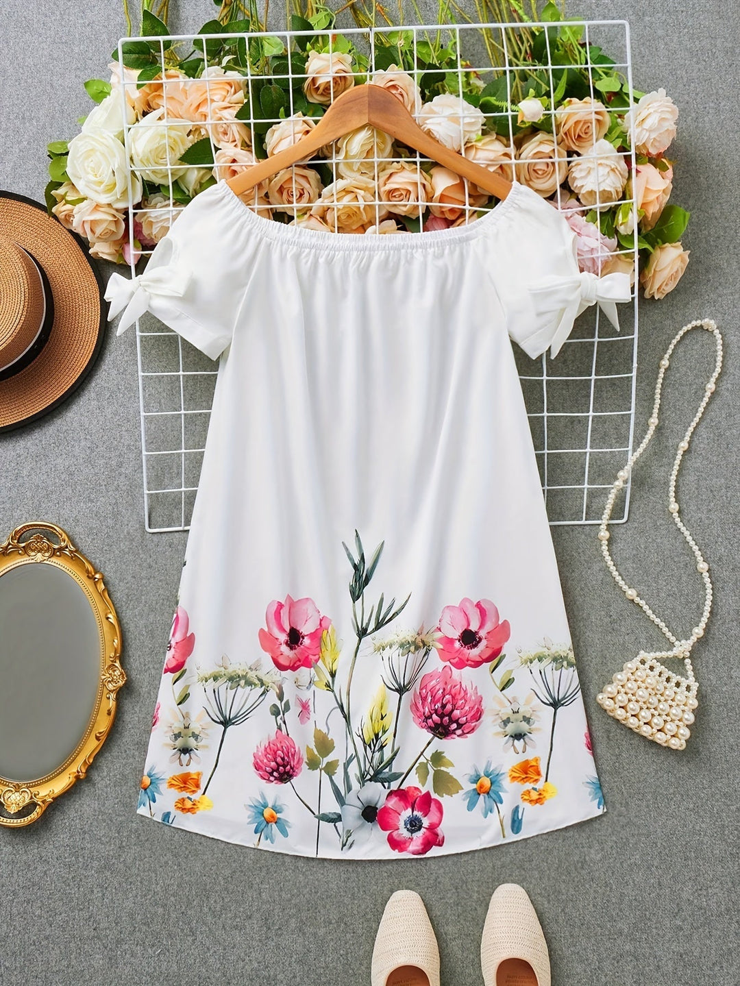 Women's Off-Shoulder Floral Bow Dress