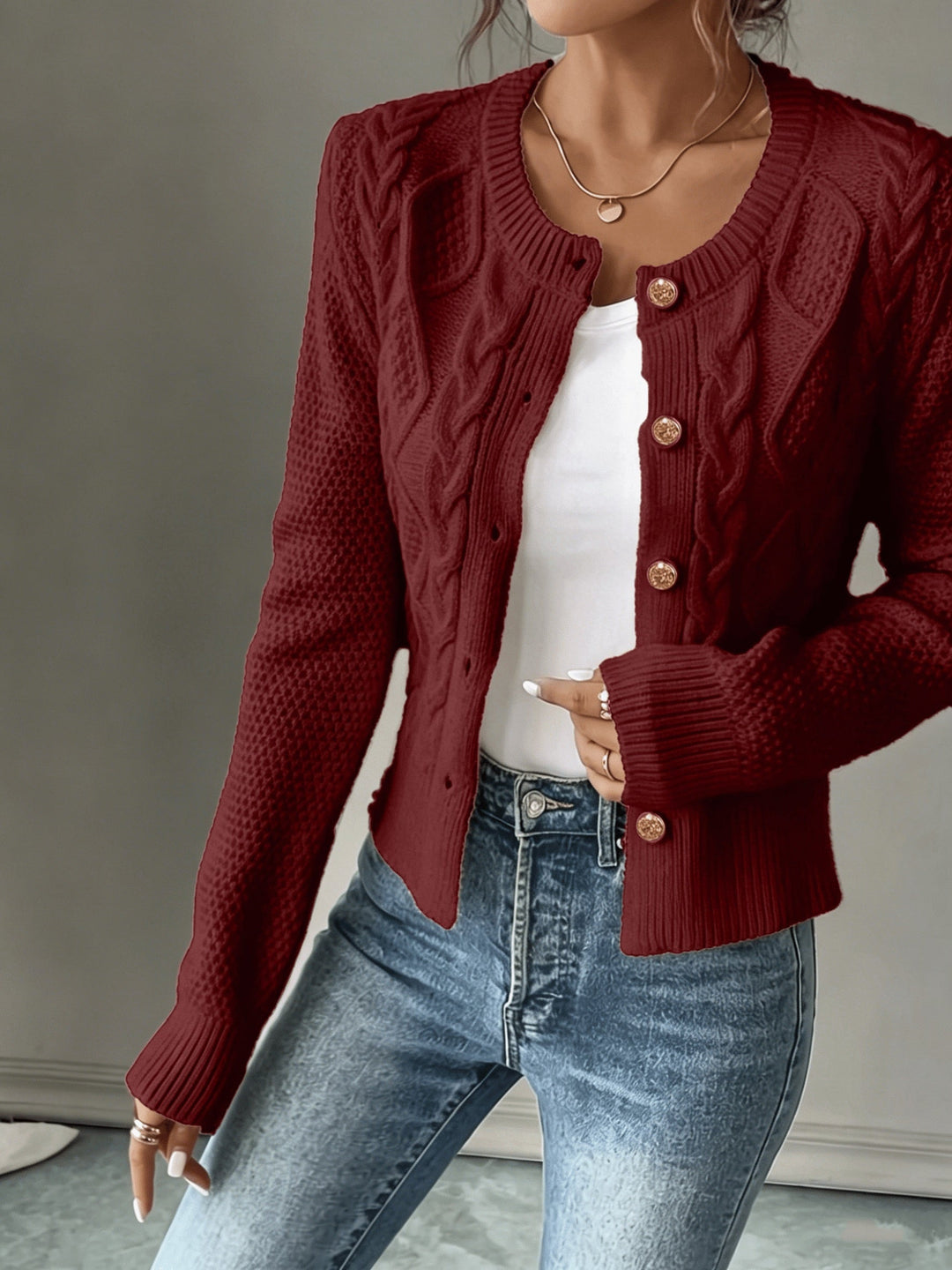 Cable-Knit Button-Front Cardigan for Women