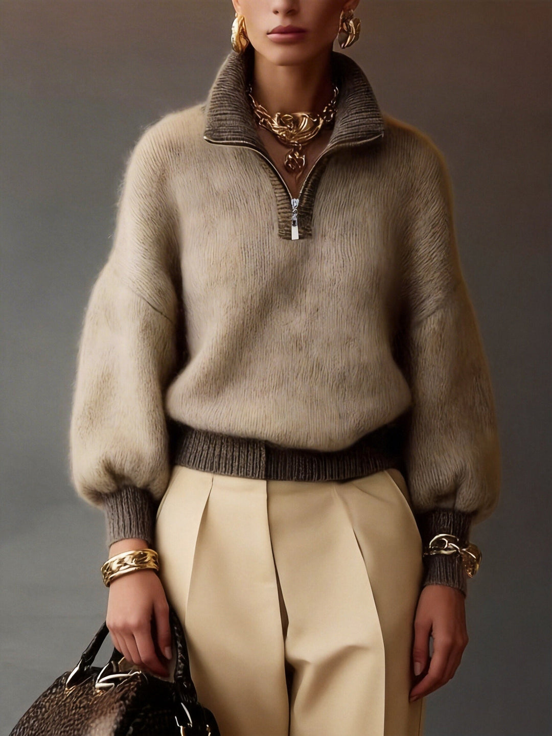 Relaxed Half-Zip Sweater for Women