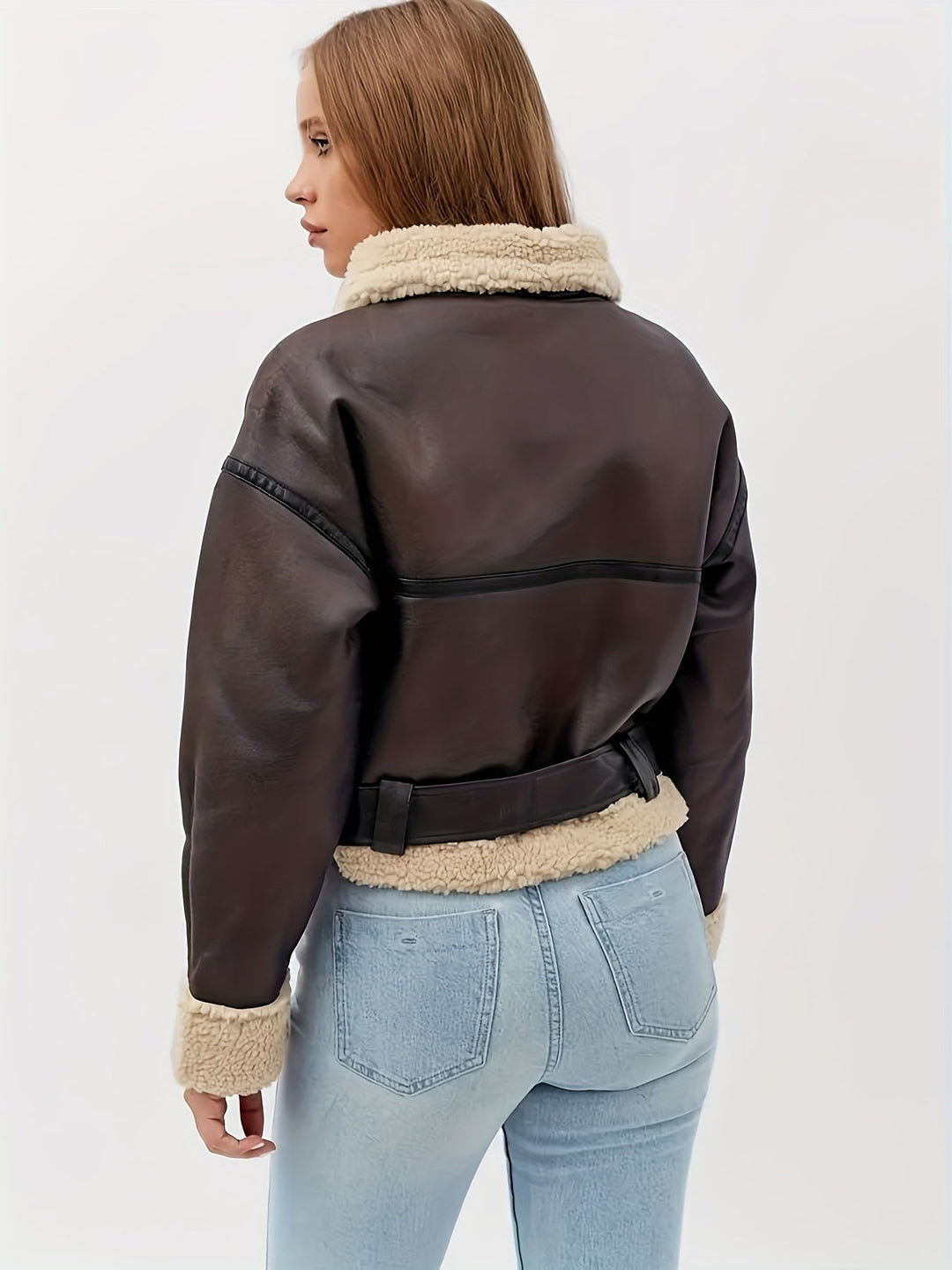 Coffee Brown Cozy-Lined Moto Jacket for Women