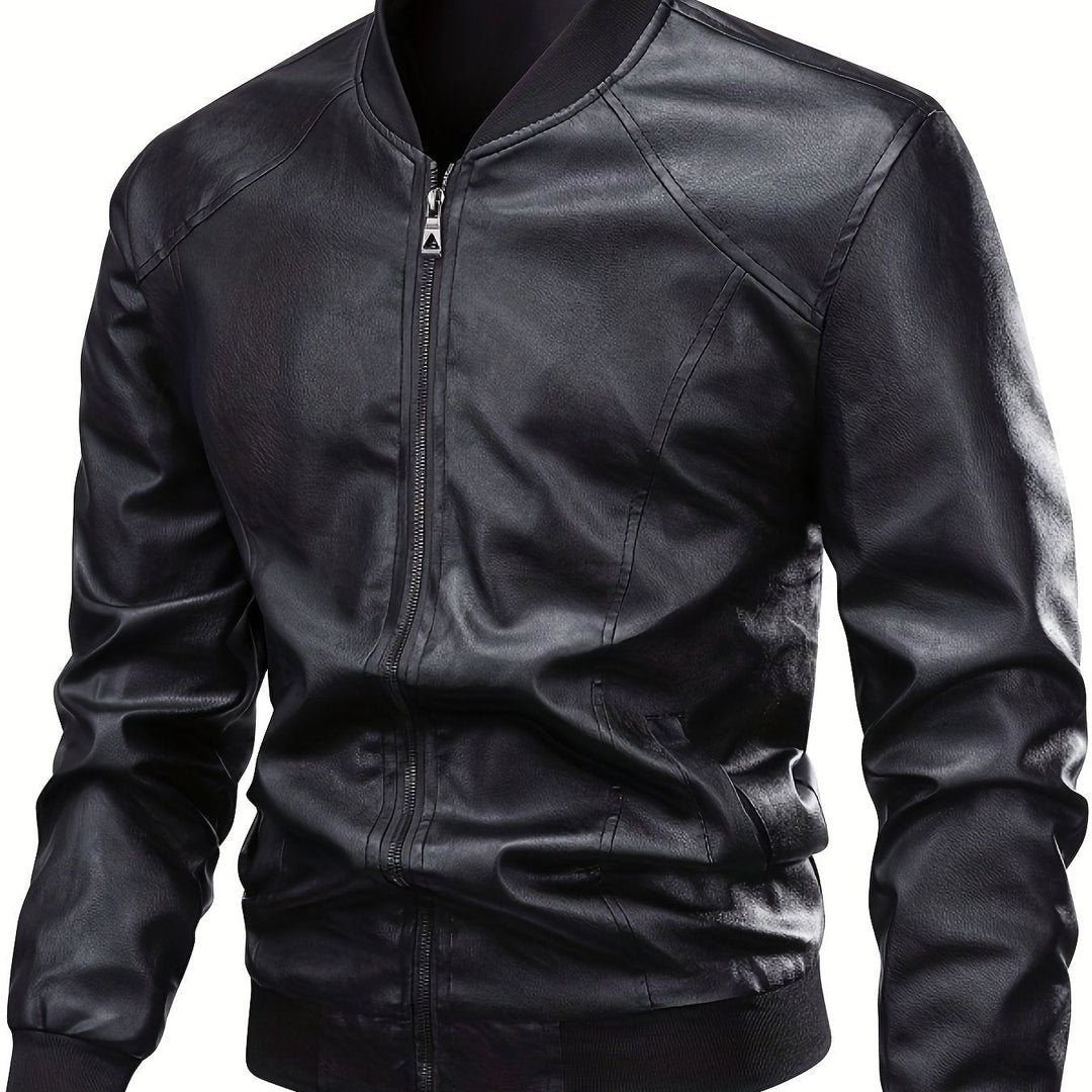 Black Refined Zip-Up Bomber Jacket for Men