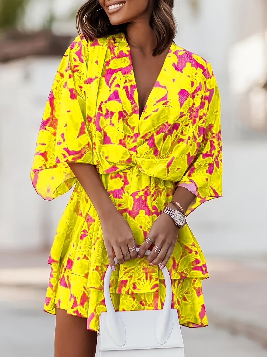 Ladies Flowing Batwing Wrap Dress