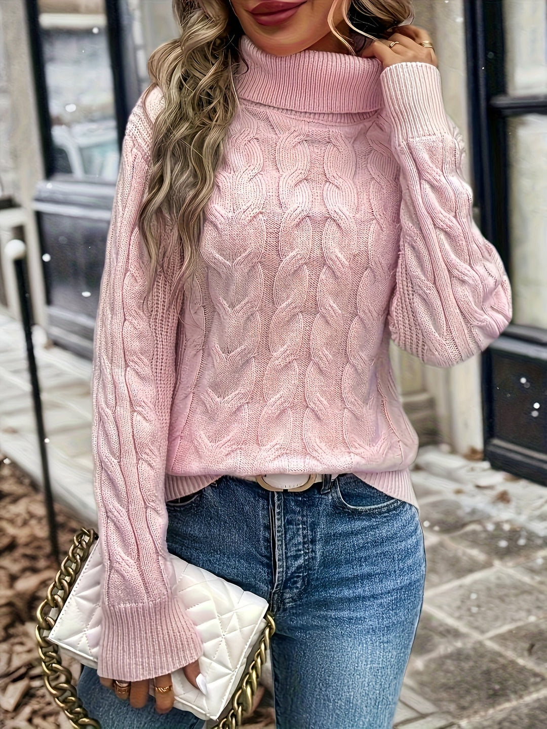 Cable-Knit Turtleneck Sweater for Women, Cozy Style