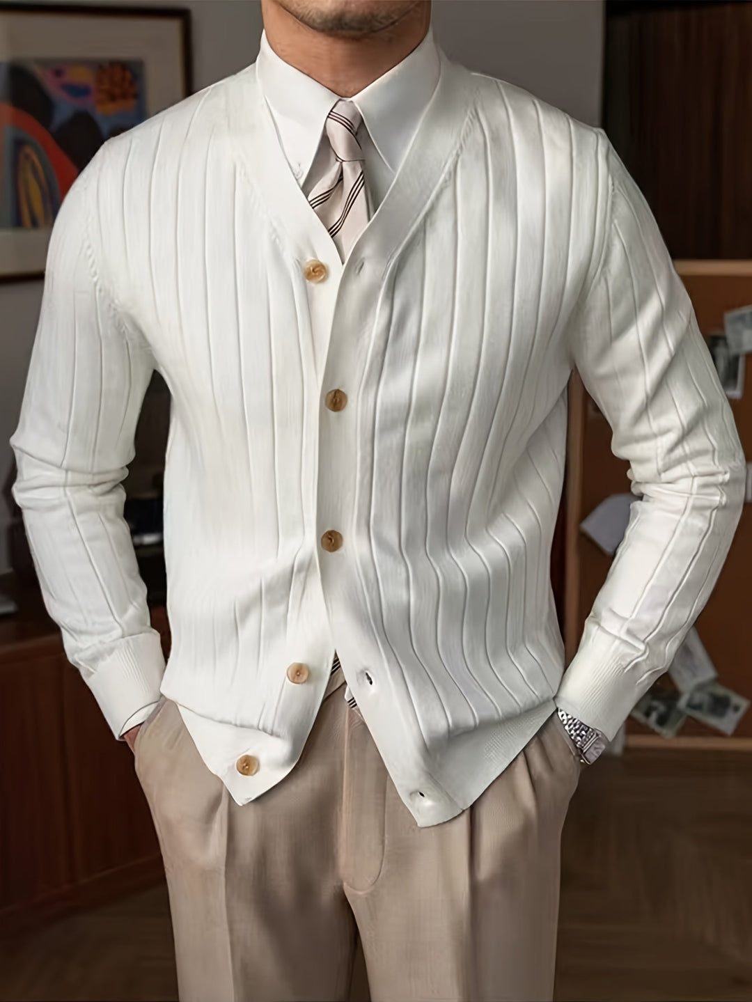 Men's Ribbed Button-Up Cardigan