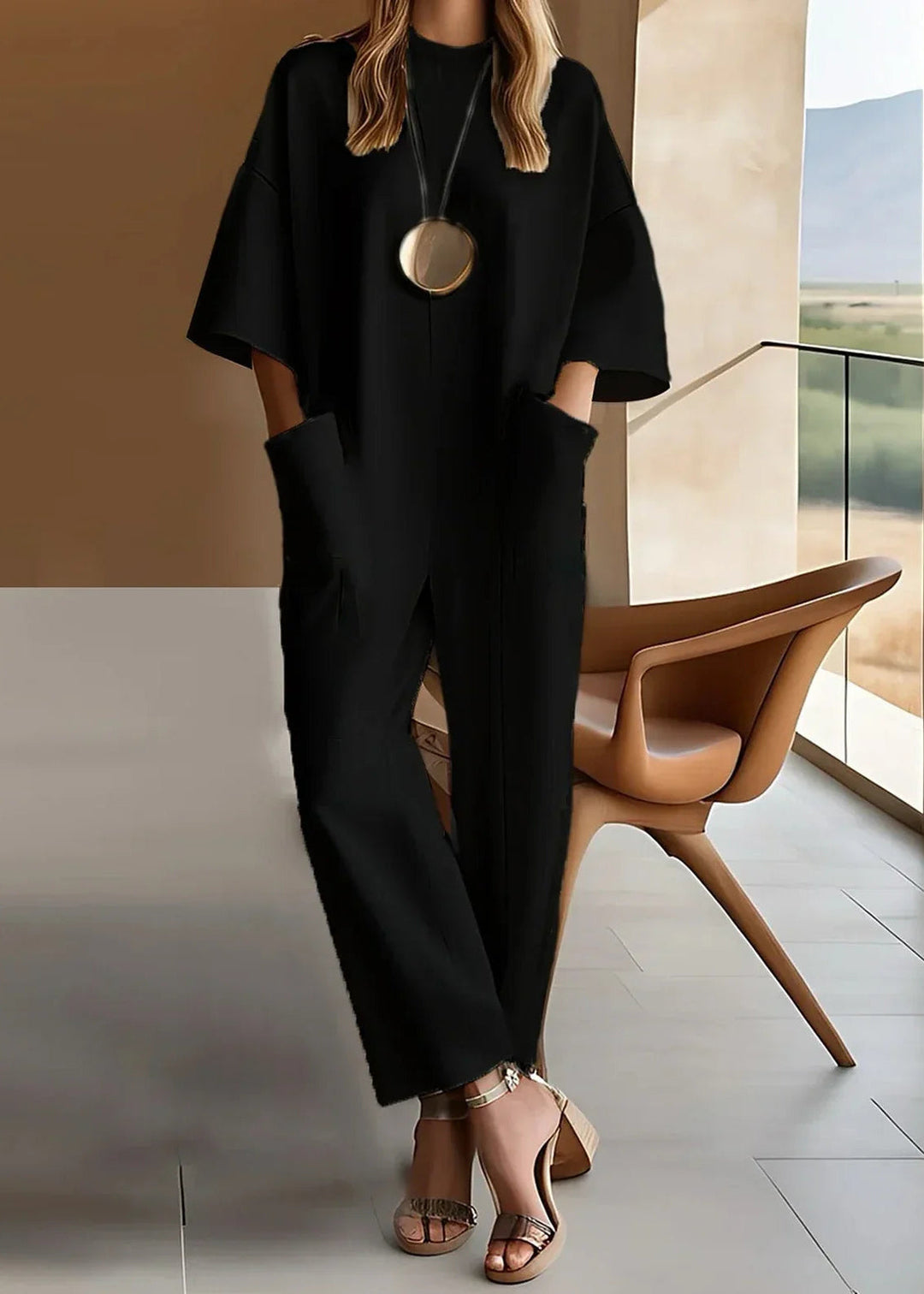 Wide Sleeve Pocket Jumpsuit for Women, Elegant Style