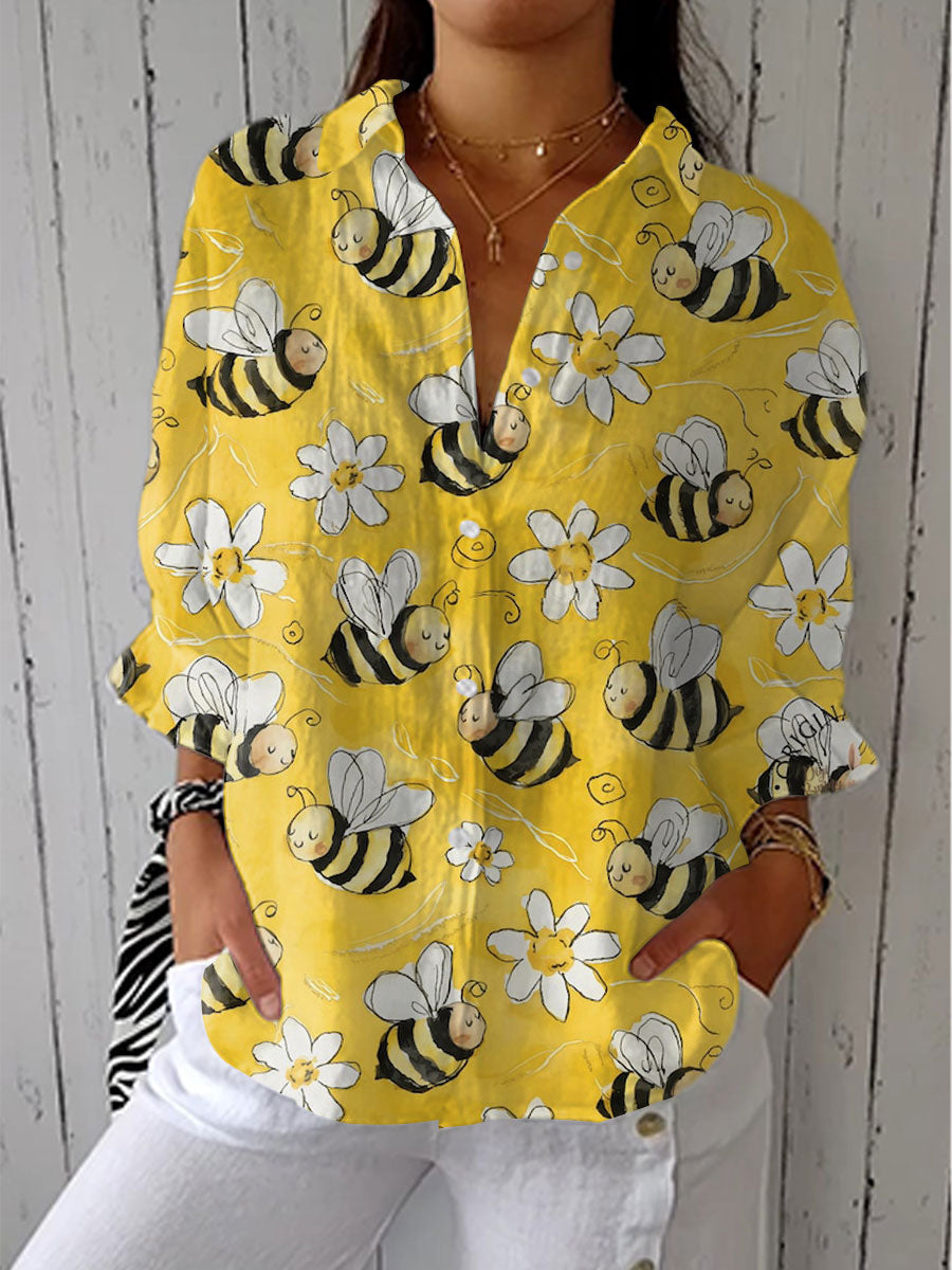 Bee Blossom Design Blouse, Women's Casual Fit