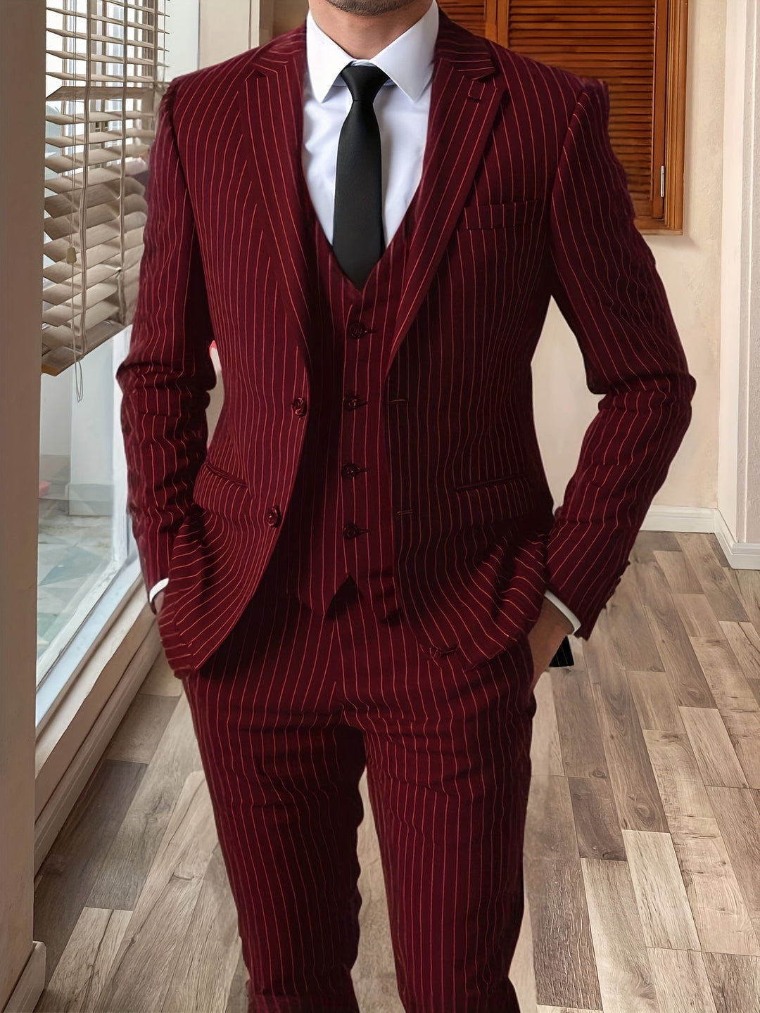 Pinstripe Three-Piece Suit for Men, Plus Size