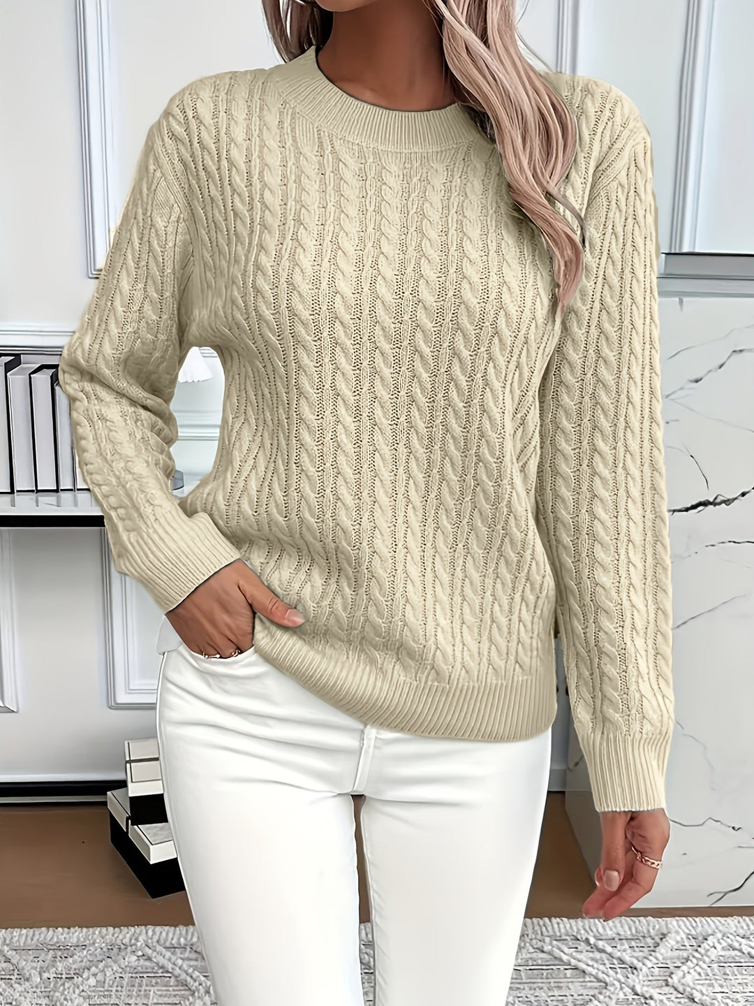 Women's Cable-Knit Round Neck Sweater