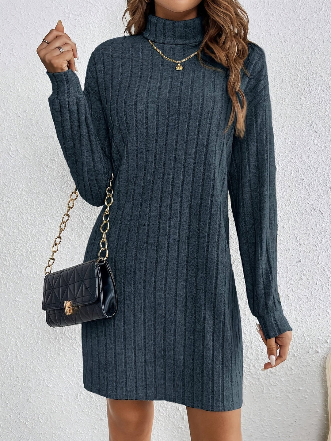 Ladies Ribbed Turtleneck Sweater Dress